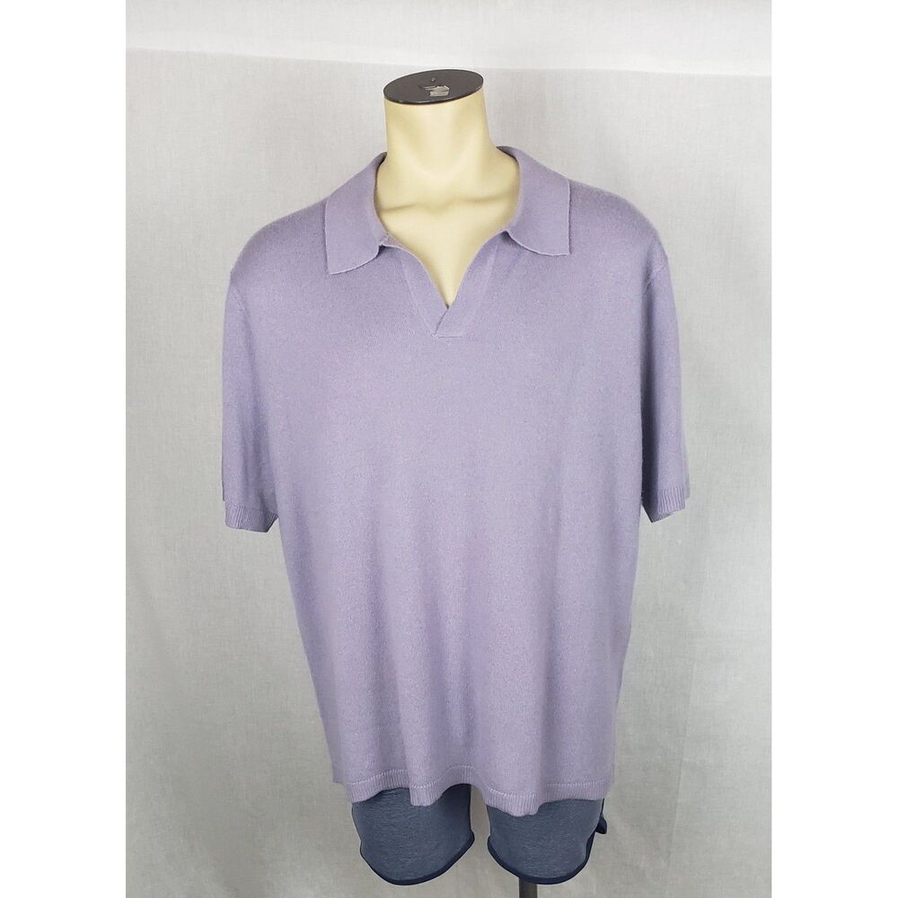 The Commons Mens XXL 100% Cashmere Short Sleeve Polo Sweater Purple Ash Fall